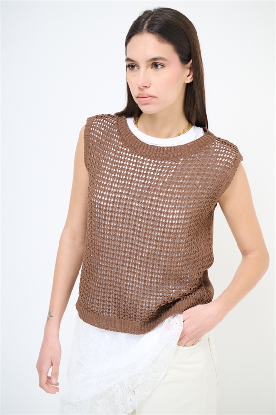 GILET PARICOLLO TRAFORATO MOKA