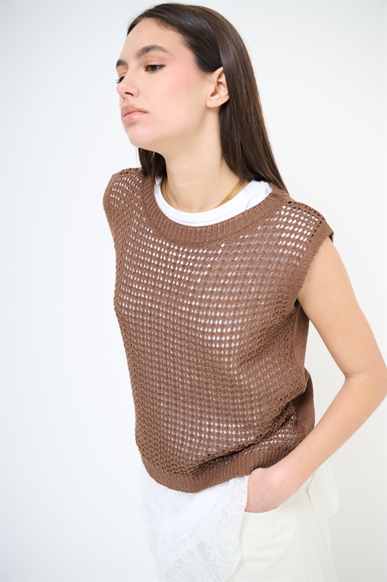 GILET PARICOLLO TRAFORATO MOKA