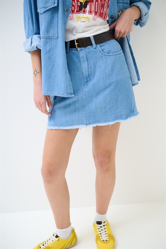 MINIGONNA IN DENIM CON TERMO ADESIVO BLU CHIARO