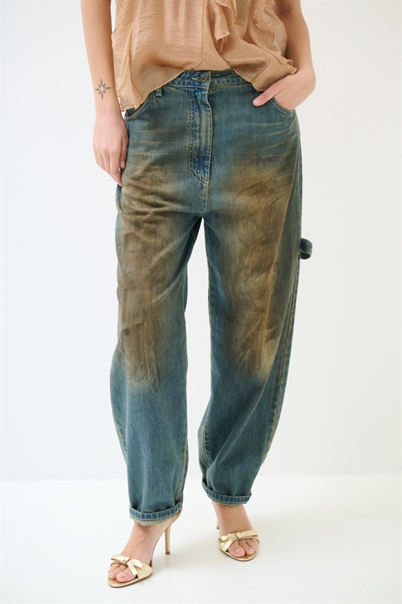 JEANS A LAVAGGIO MACCHIE CON LACCIO BLU MEDIO