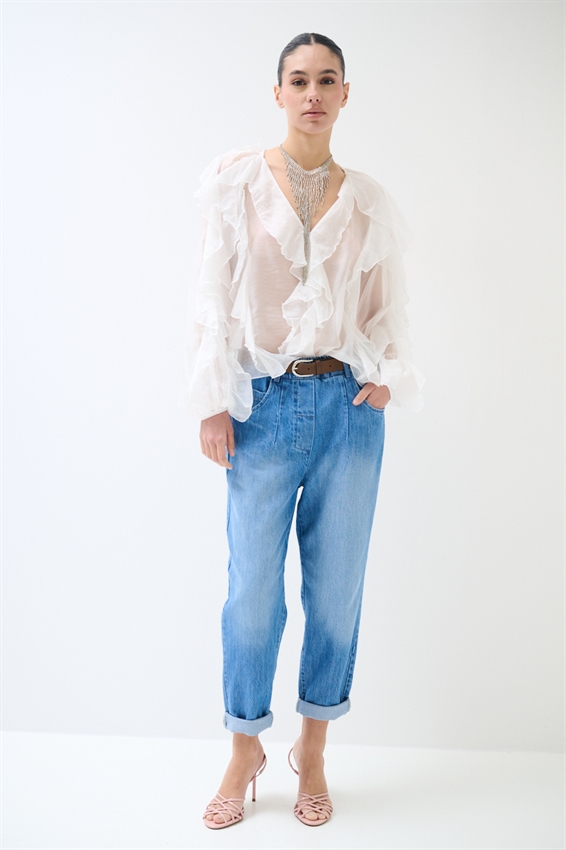 JEANS OVETTO CON CINTURA E TASCA POSTERIORE BLU MEDIO