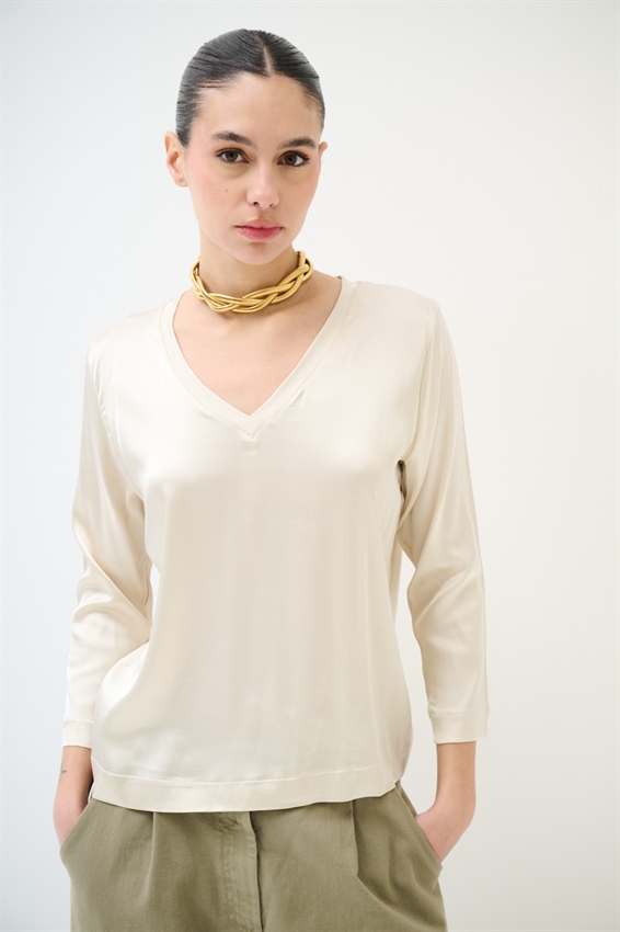 MAGLIA MANICA 3/4 IN RASO SCOLLO V BURRO