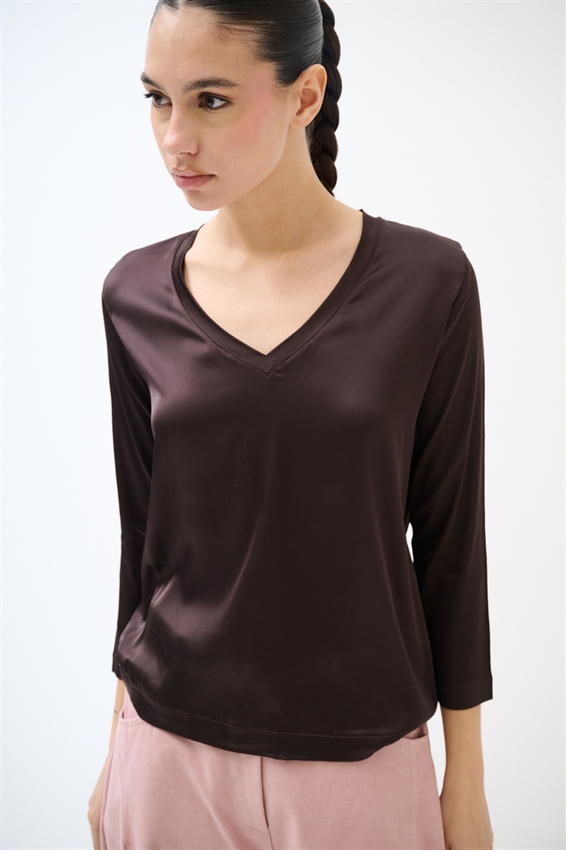 MAGLIA MANICA 3/4 IN RASO SCOLLO V MORO