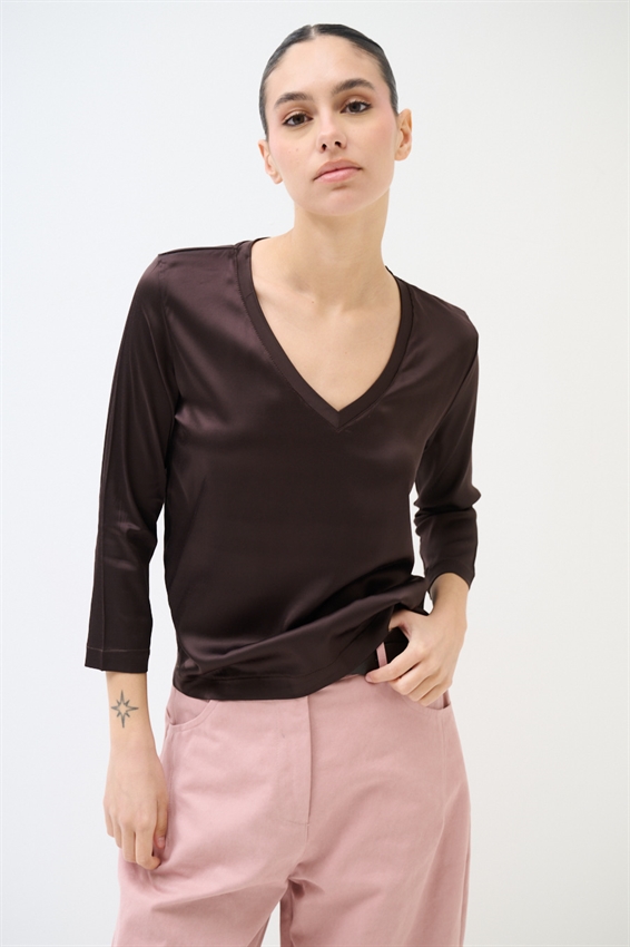 MAGLIA MANICA 3/4 IN RASO SCOLLO V MORO