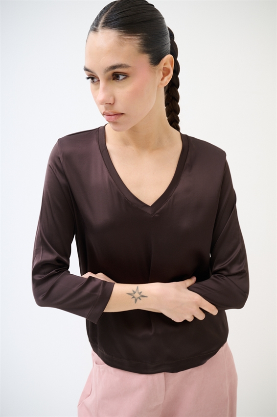 MAGLIA MANICA 3/4 IN RASO SCOLLO V MORO