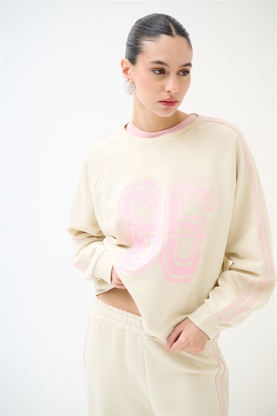 FELPA OVER 4 BANDE + STAMPA BURRO/ROSA