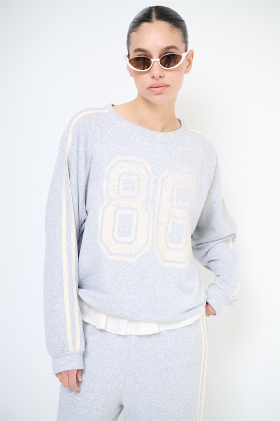 FELPA OVER 4 BANDE + STAMPA GRIGIO/BIANCO