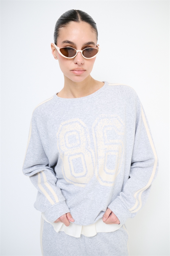 FELPA OVER 4 BANDE + STAMPA GRIGIO/BIANCO