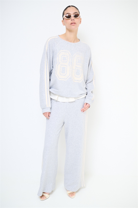 FELPA OVER 4 BANDE + STAMPA GRIGIO/BIANCO