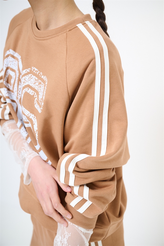 FELPA OVER 4 BANDE + STAMPA TABACCO/PANNA