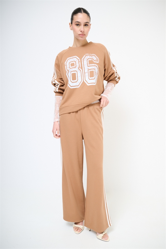 FELPA OVER 4 BANDE + STAMPA TABACCO/PANNA