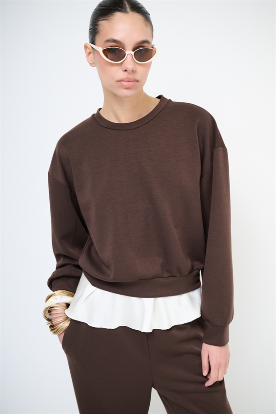 MAGLIA CORTA CON CUCITURA SULLA MANICA MORO