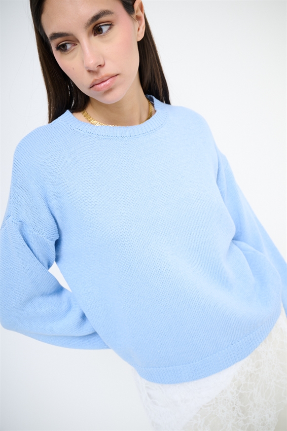 MAGLIA PARICOLLO IN COTONE CELESTE