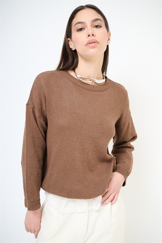 MAGLIA PARICOLLO IN COTONE MOKA