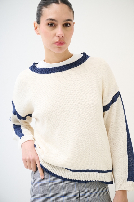 MAGLIA PARICOLLO CON INSERTI A CONTRASTO BLU