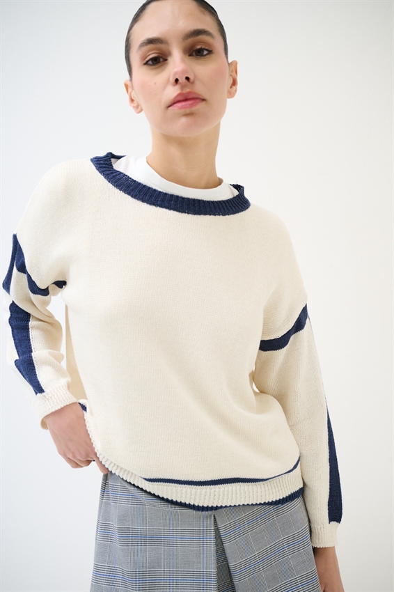 MAGLIA PARICOLLO CON INSERTI A CONTRASTO BLU