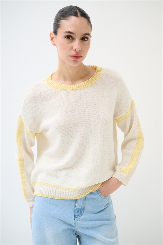 MAGLIA PARICOLLO CON INSERTI A CONTRASTO GIALLO