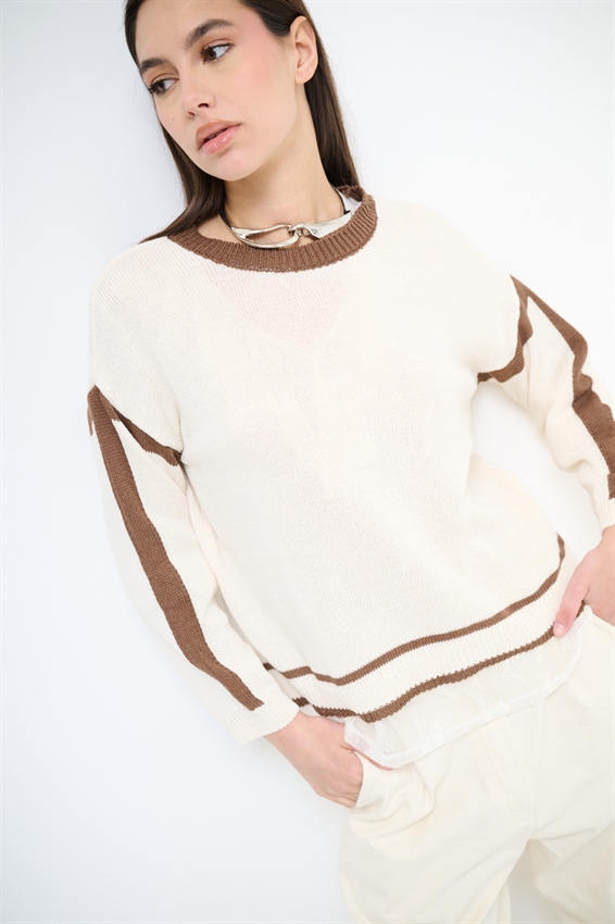 MAGLIA PARICOLLO CON INSERTI A CONTRASTO MOKA