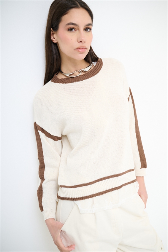 MAGLIA PARICOLLO CON INSERTI A CONTRASTO MOKA