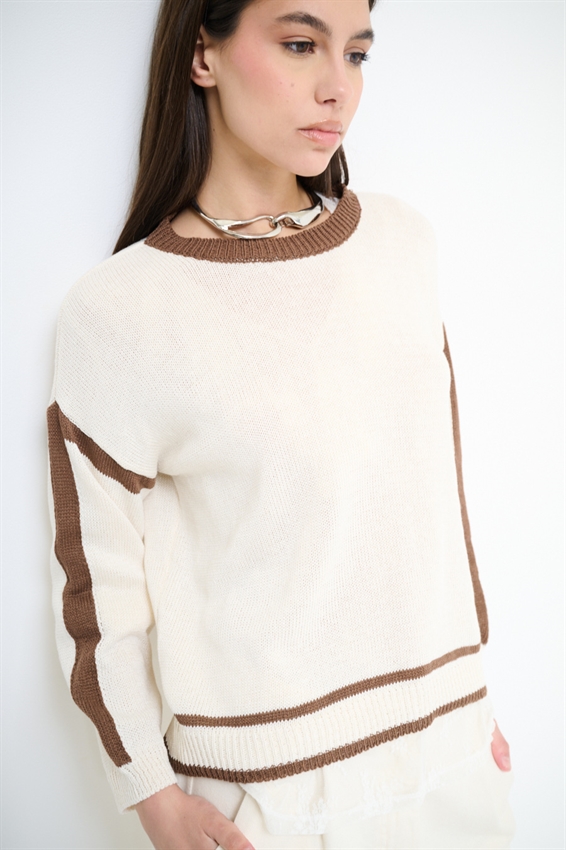 MAGLIA PARICOLLO CON INSERTI A CONTRASTO MOKA