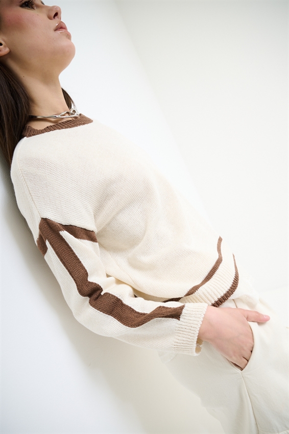 MAGLIA PARICOLLO CON INSERTI A CONTRASTO MOKA