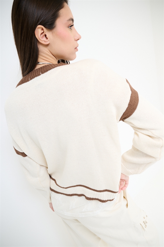 MAGLIA PARICOLLO CON INSERTI A CONTRASTO MOKA