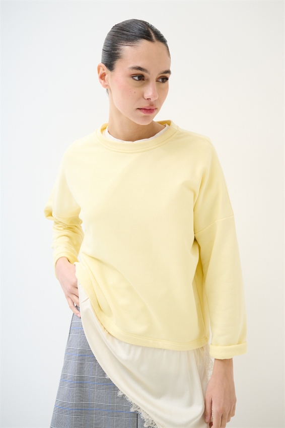 FELPA OVER CON RASO E PIZZO ASIMMETRICO GIALLO