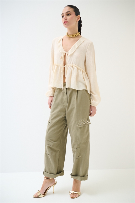 PANTA CARGO + PERLE E CASTONI VERDE MILITARE