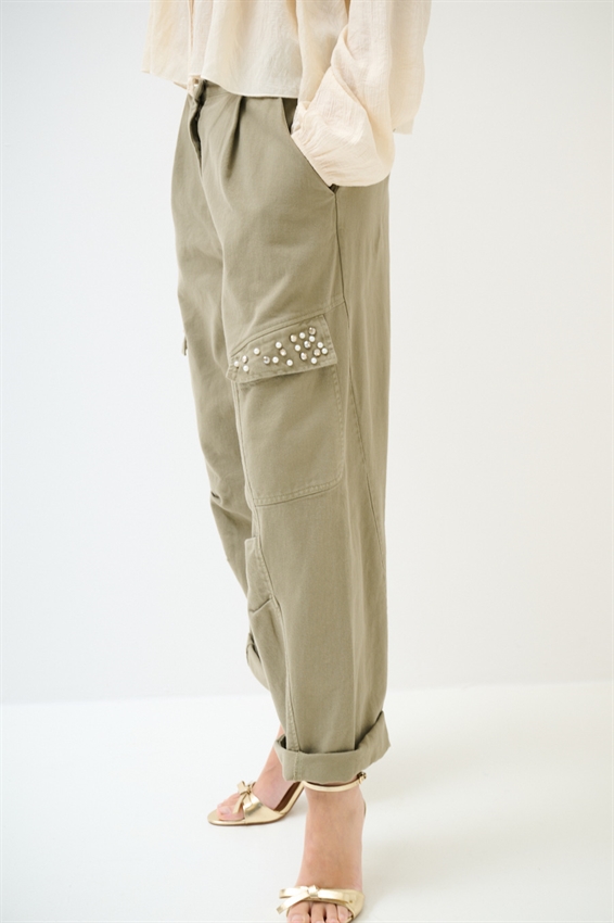 PANTA CARGO + PERLE E CASTONI VERDE MILITARE