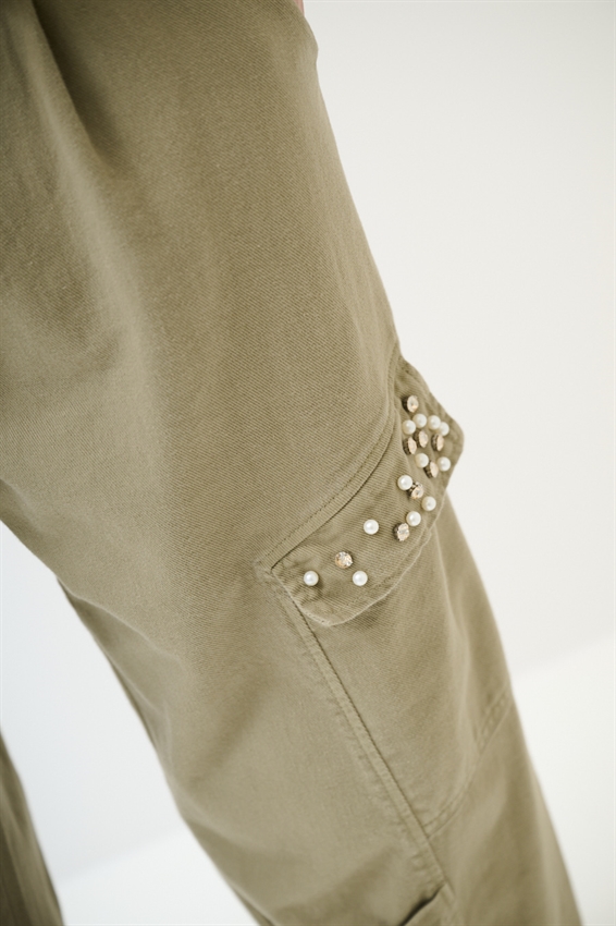 PANTA CARGO + PERLE E CASTONI VERDE MILITARE