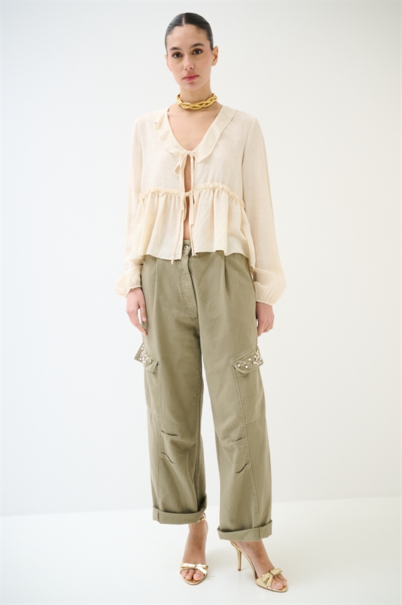 PANTA CARGO + PERLE E CASTONI VERDE MILITARE