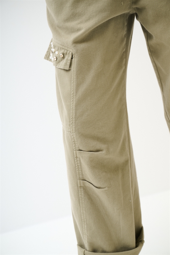 PANTA CARGO + PERLE E CASTONI VERDE MILITARE