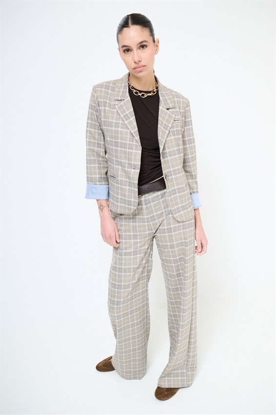 PANTAPALAZZO A QUADRI + CINTURA MORO/CELESTE