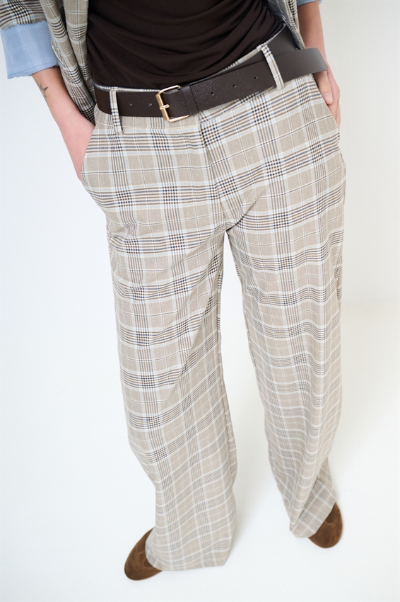 PANTAPALAZZO A QUADRI + CINTURA MORO/CELESTE