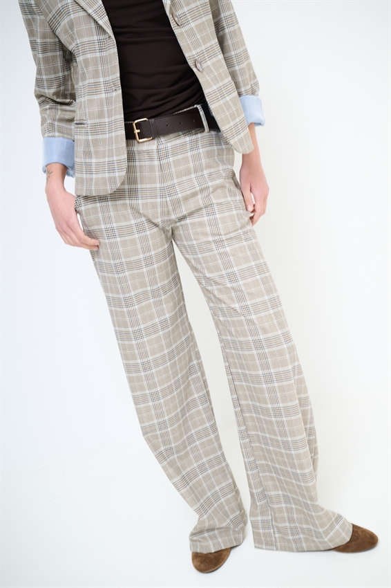 PANTAPALAZZO A QUADRI + CINTURA MORO/CELESTE