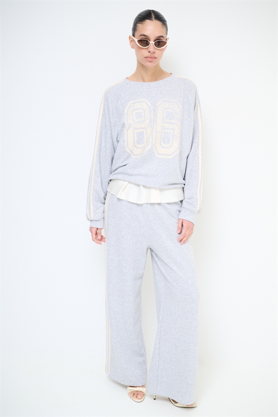 PANTALONE AMPIO CON 4 BANDE GRIGIO/BIANCO