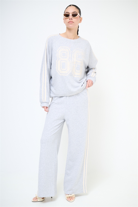 PANTALONE AMPIO CON 4 BANDE GRIGIO/BIANCO