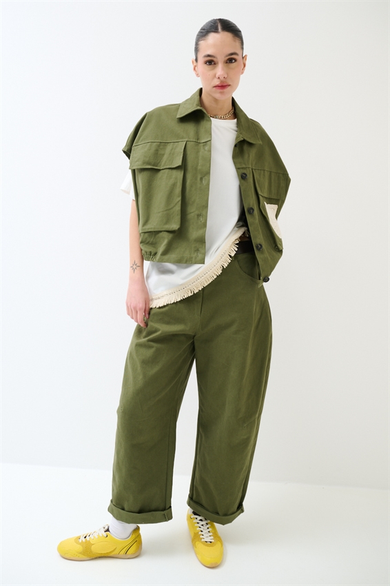 PANTALONE BALLOON CON TASCA UNCINETTO DIETRO VERDE MILITARE