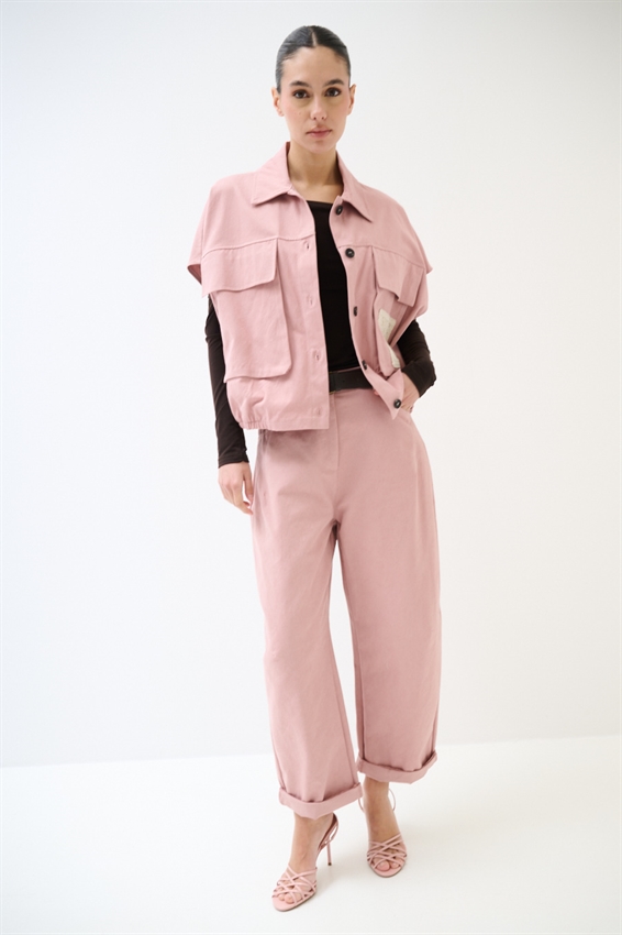 PANTALONE BALLOON CON TASCA UNCINETTO DIETRO ROSA