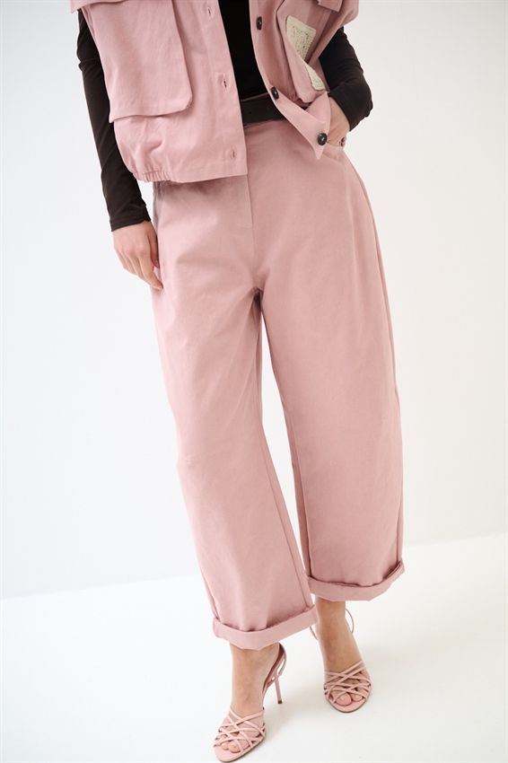 PANTALONE BALLOON CON TASCA UNCINETTO DIETRO ROSA