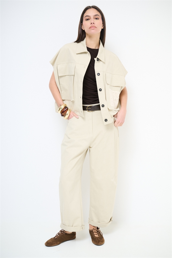 PANTALONE BALLOON CON TASCA UNCINETTO DIETRO SABBIA