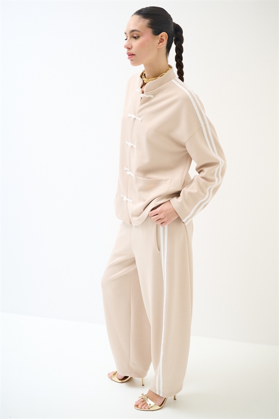 PANTALONE BALLOON CON BANDE SABBIA