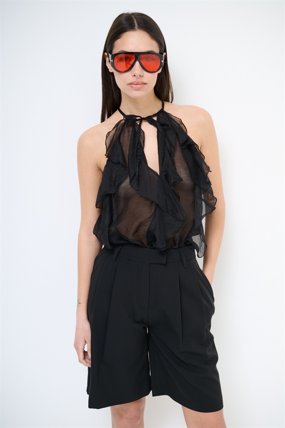 TOP CON ROUCHES NERO