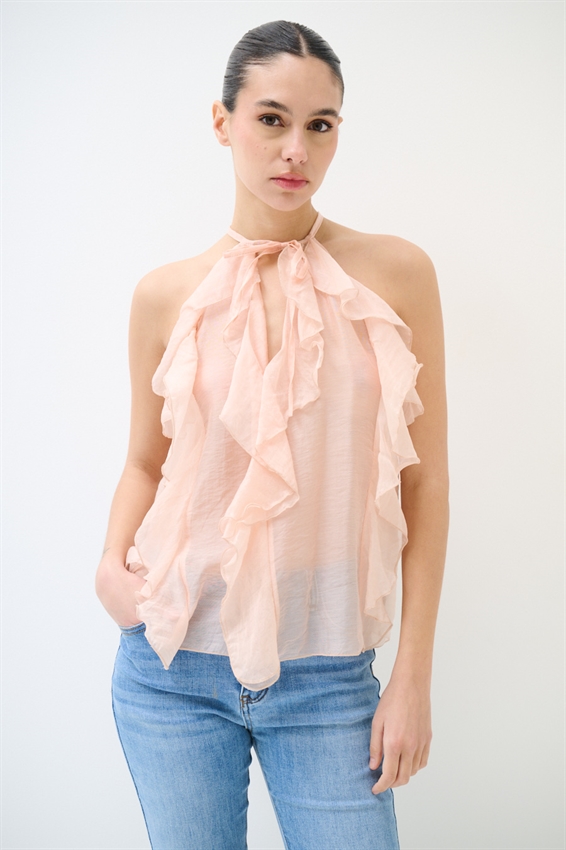 TOP CON ROUCHES ROSA