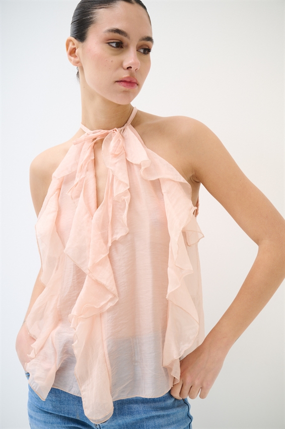 TOP CON ROUCHES ROSA