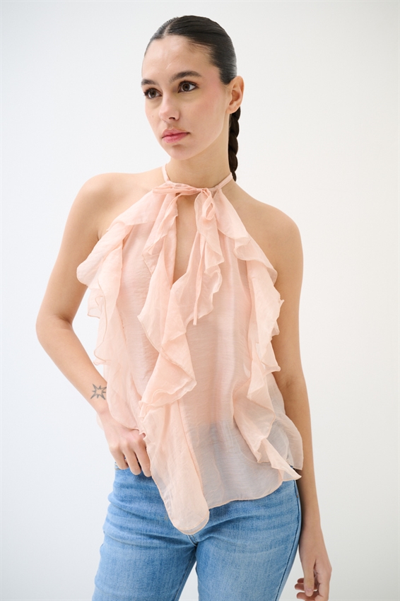 TOP CON ROUCHES ROSA