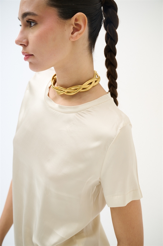 T-SHIRT MEZZA MANICA IN RASO VISCOSA BURRO