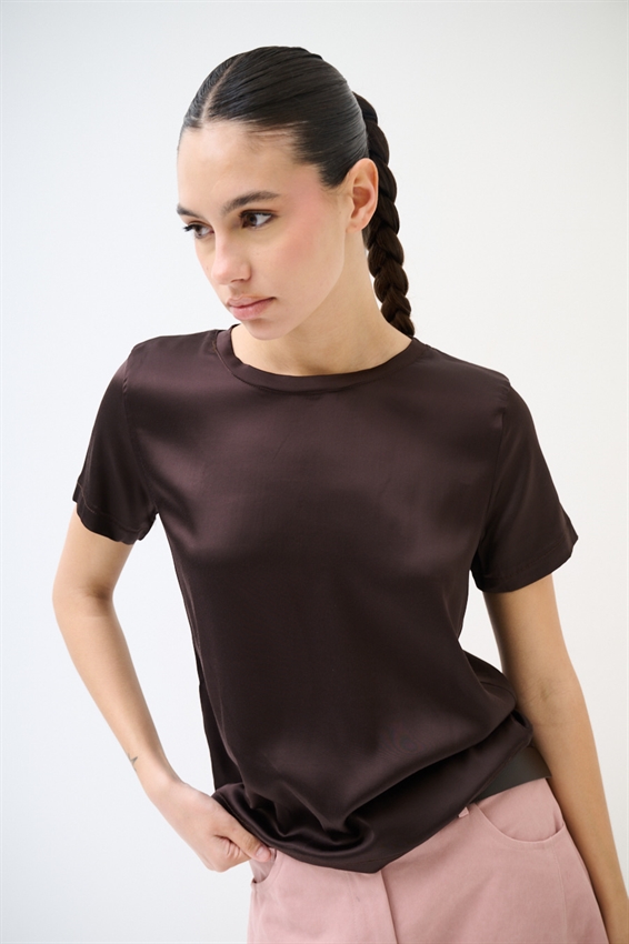 T-SHIRT MEZZA MANICA IN RASO VISCOSA MORO