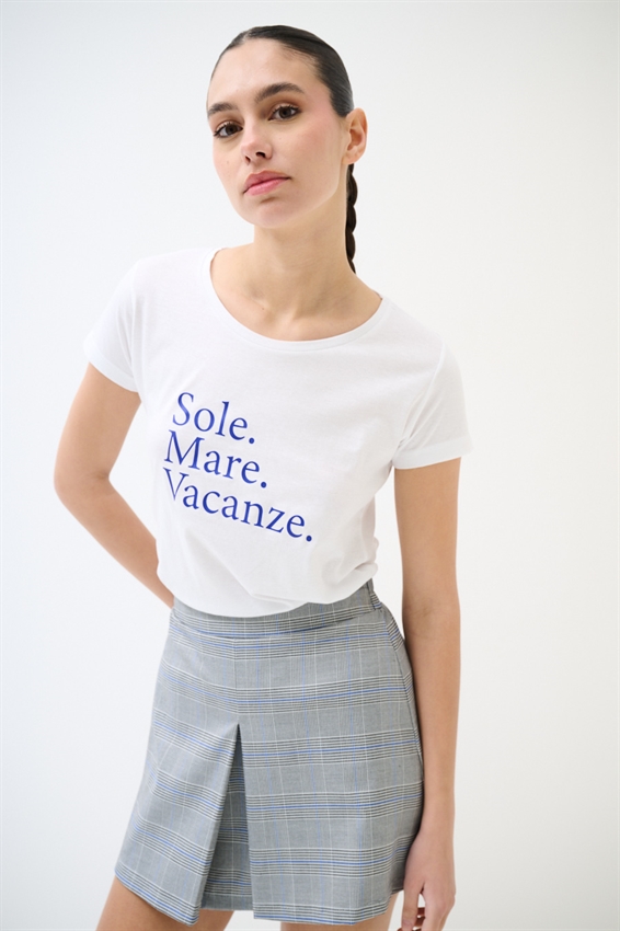 T-SHIRT BASIC CON STAMPA SOLE. MARE. VACANZE BIANCO