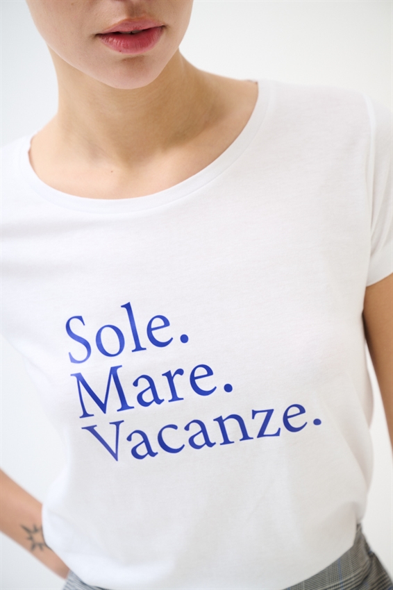 T-SHIRT BASIC CON STAMPA SOLE. MARE. VACANZE BIANCO